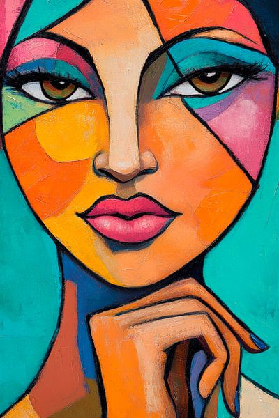 Colourful portrait illustration of a woman by Poster Art Shop