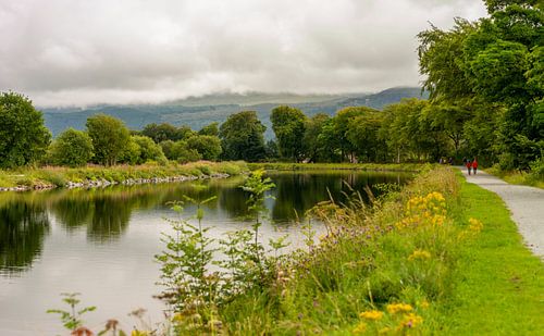 Hiking trail along a canal with trees