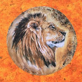 Kunstwerk eines Löwen gemalt Quadrat von Bobsphotography