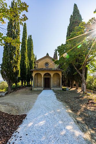 Small old church with sunbeams