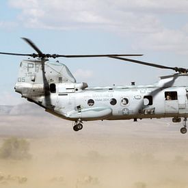 Boeing CH-46 Sea Knight takes off in the desert by Ramon Berk