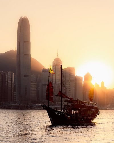 Chinese junk in the port of Hong Kong