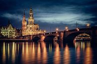 Augustusbrug en Hofkerk Dresden II van Daniela Beyer thumbnail