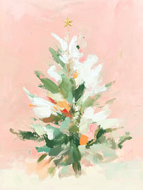 Pastel Christmas Tree with Gold Star – Holiday Art