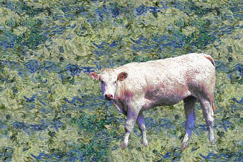 Blonde cow in the style of Vincent van Gogh (art)