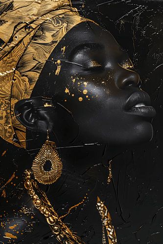 Africana woman with gold paint on her face