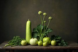 Nature morte verte - Composition naturelle de légumes et de pommes sur Kleurenrijk