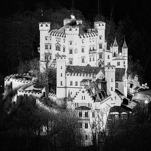 Hohenschwangau Castle in black and white