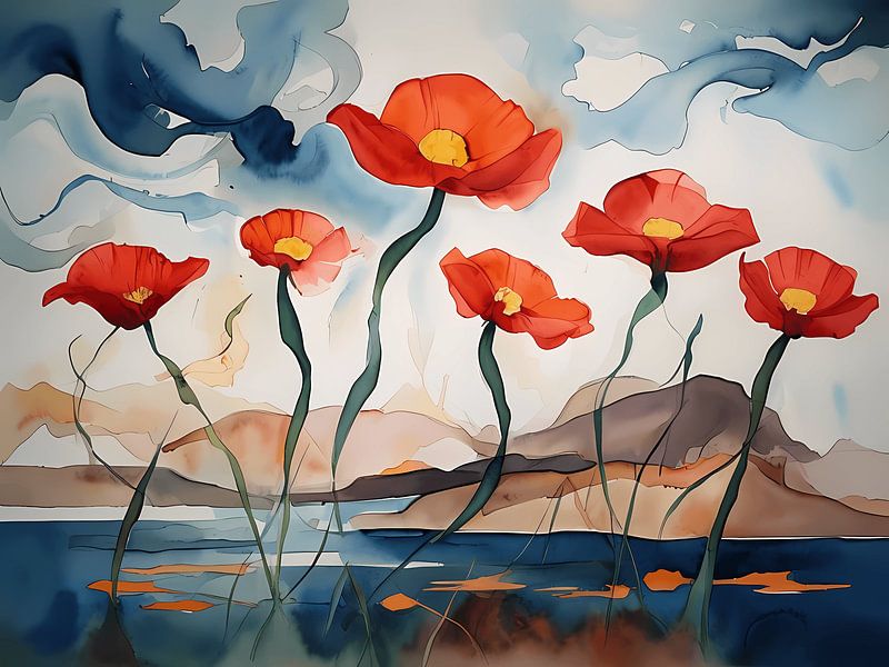 Coquelicots au bord de l&#039;eau par Artistic