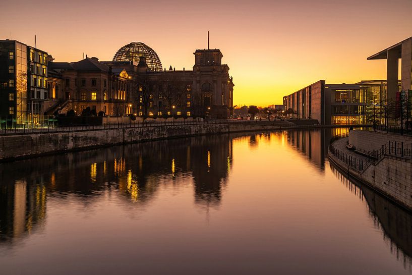 Reichstag building Berlin at sunset by Frank Herrmann