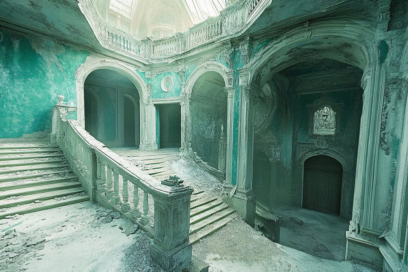 Abandoned classical staircase in disrepair by Art & Soul Creations