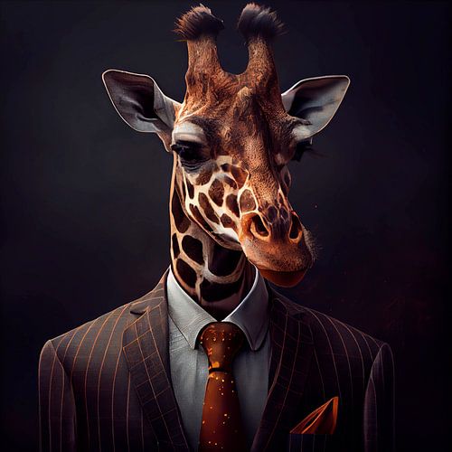 Stately portrait of a Giraffe in a fancy suit