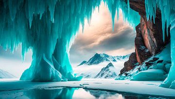 Eishöhle mit Berg und Schnee