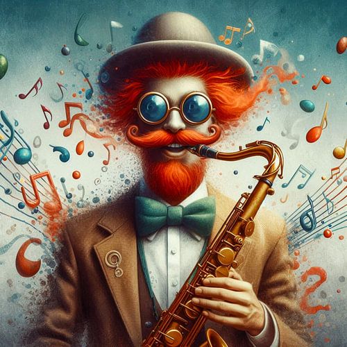 saxofoon met kleurrijke muzieknoten