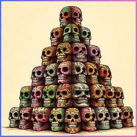Pyramid of painted Mexican skulls