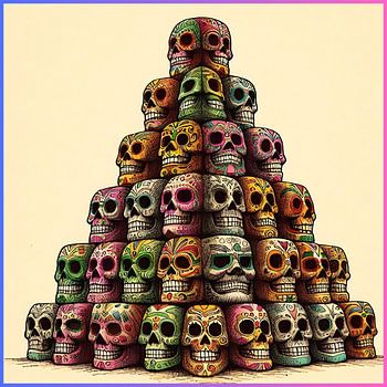 Pyramid of painted Mexican skulls