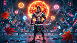 Neon Samurai, Japan von my pixel art
