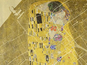 Kaart van Den Haag met de Kus van Gustav Klimt van Map Art Studio