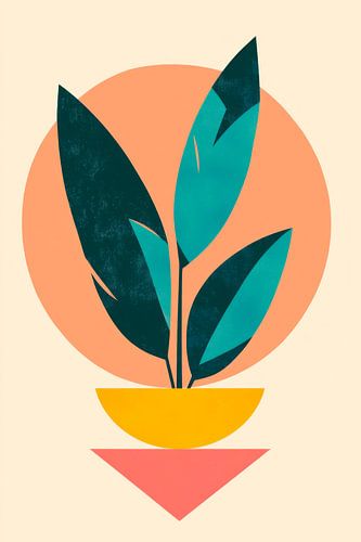 Kleurrijke plantenkunst in een minimalistische stijl