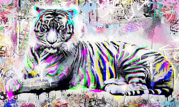 POP ART⭐Canvas Tiger Picture Berlijn Banksystyle Graffiti Urban Streetart Gallery Berlijn van Julie_Moon_POP_ART