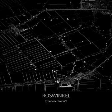 Zwart-witte landkaart van Roswinkel, Drenthe. van Rezona