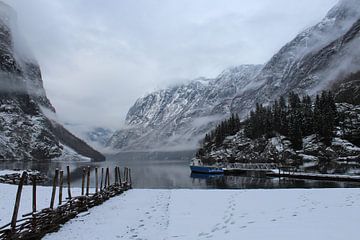 Landschap Noorwegen, bergen, sneeuw van Angela van den Berg