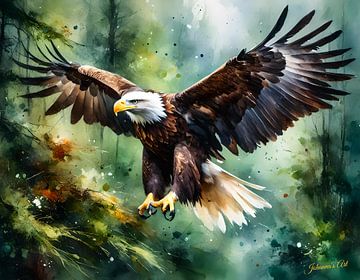 Wildtiere in Aquarell - Flying Eagle 5 von Johanna's Art