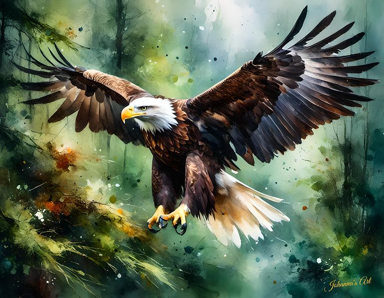 Wildtiere in Aquarell - Flying Eagle 5 von Johannas Art Creations