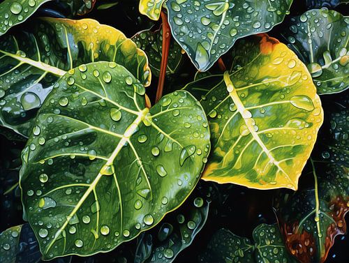 Raindrops and leaves