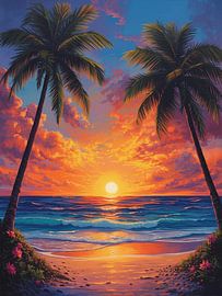 Levendige kunst met een tropische zonsondergang op het strand van Artistic