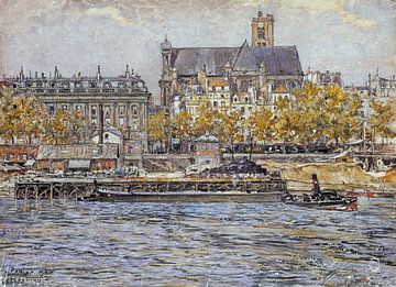 Frederic Houbron - Le quai de l'Hôtel-de-Ville et l'église Saint-Gervais-Saint-Protais (1899) by Peter Balan