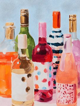 Weinflaschen-Stillleben in Pastell von Gypsy Galleria