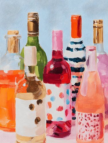 Wijnflessen Stilleven in Pastel