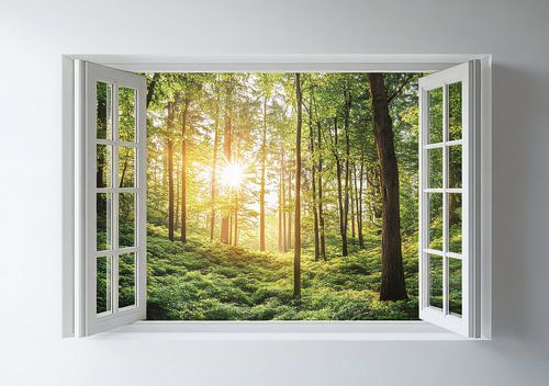 uitzicht op het bos vanuit de woonkamer