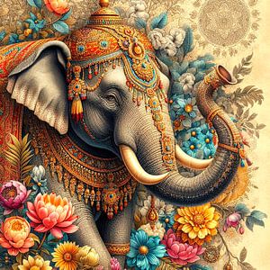 Éléphant indien avec décorations traditionnelles