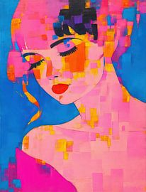 Buntes Portrait | Moderne Frauen Portrait Blau Rosa