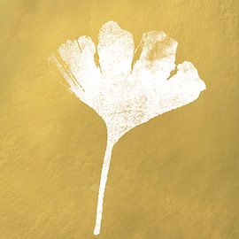 Weißes Ginkgoblatt auf Gold. Botanische Illustration. von Dina Dankers