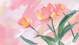 Abstract tulips pink panorama hand-drawn by TheXclusive Art