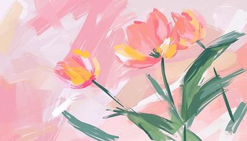 Tulpen roze panorama hand getekend van TheXclusive Art