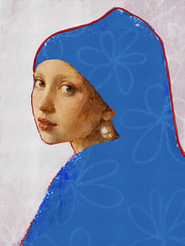 La Jeune Fille à la perle – Portrait moderne de Johannes Vermeer en bleu cobalt sur MadameRuiz