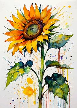Sonnenblume Aquarell Kunst - Raw Textured Floral Malerei