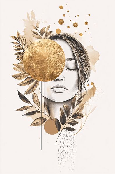 Abstraktes Porträt mit goldenen Details von Imperial Art House