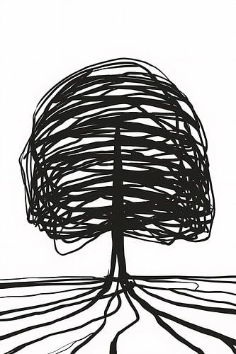 Dessin de ligne d'arbre en noir et blanc