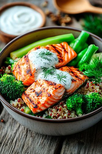 Gegrilde zalm met groenten en quinoa