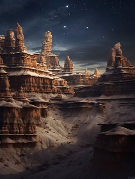 Woestijnlandschap bij nacht van fernlichtsicht