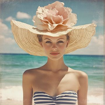Strandmode mit blühendem Hut von Poster Art Shop