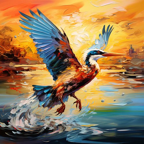 Opstijgende Vogel: Abstracte Vlucht boven Water