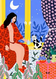 Thé du soir avec un chat sur Rafaela Mascaro