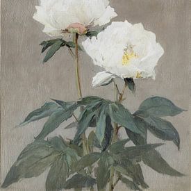 Weiße Pfingstrosen in ruhiger, sanfter Malweise von But First Framing