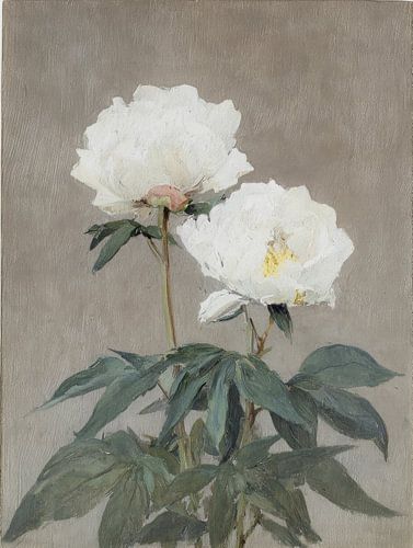 White peonies in quiet, soft painting style by But First Framing
